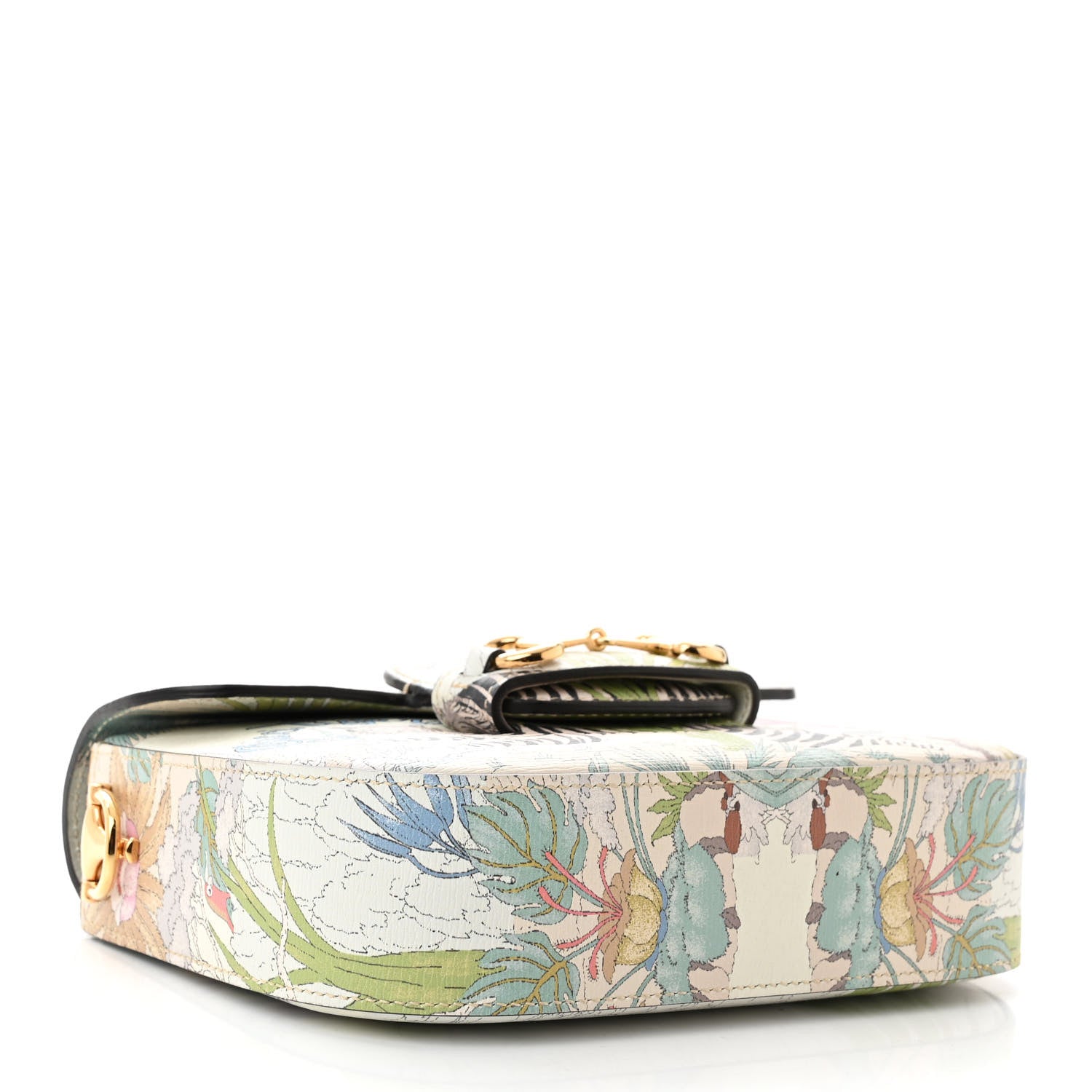Gucci New Shangai Calfskin Tiger Savanah Web Mini Horsebit 1955 Shoulder Bag Chalky White Multicolor 4 of 11