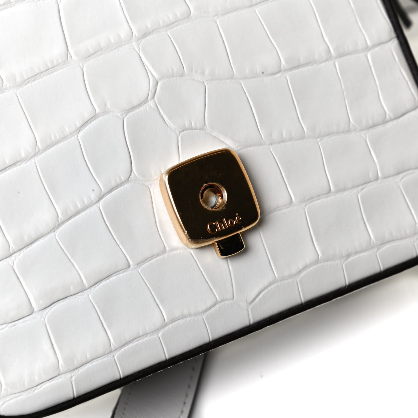 Calfskin Crocodile Embossed Mini C Double Carry Brilliant White