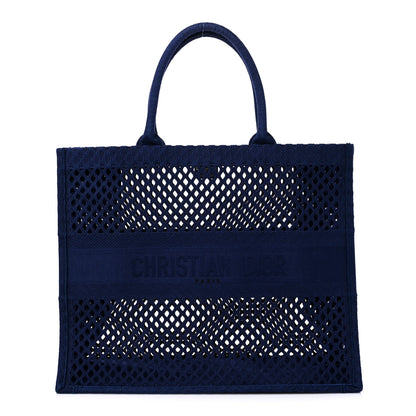 Christian Dior Mesh Embroidered Large Book Tote Navy Blue 1 of 9