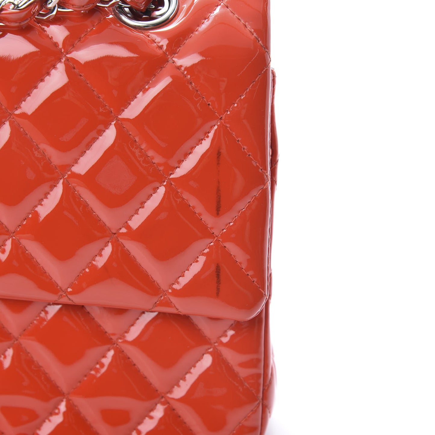 Patent Calfskin Quilted Medium Double Flap Red