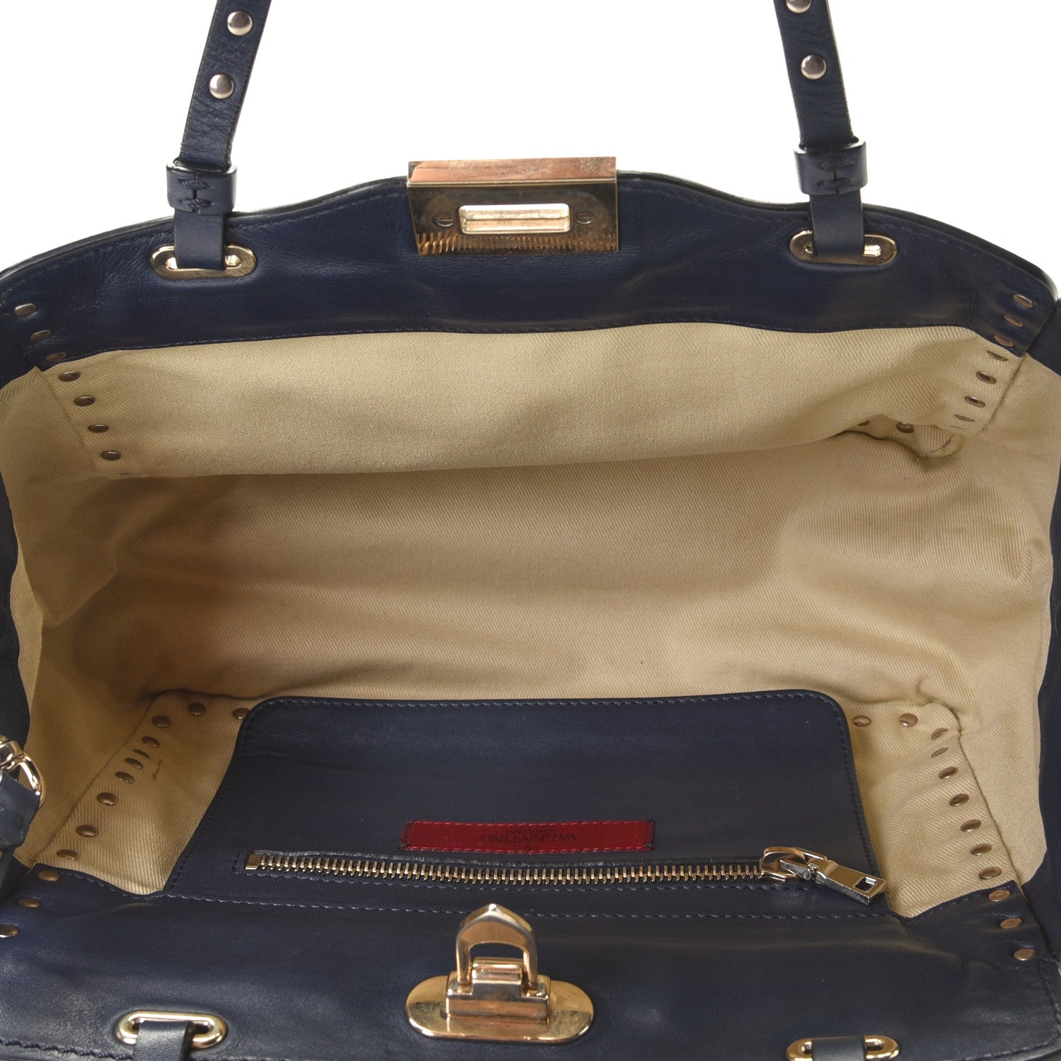 Valentino Garavani Vitello Small Rockstud Tote Marine 9 of 10