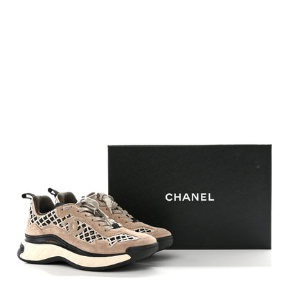 Chanel Suede Calfskin Embroidered CC Sneakers 38.5 Beige Black 11 of 11