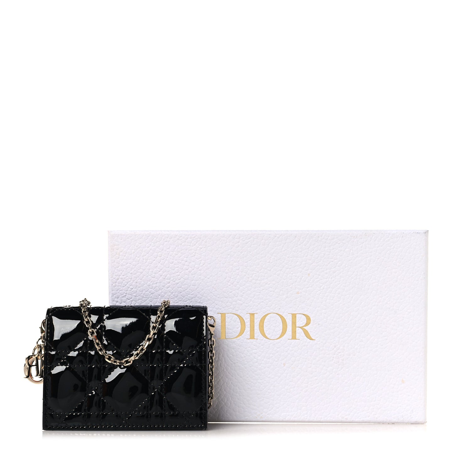 Patent Cannage Mini Pouch on Chain Black