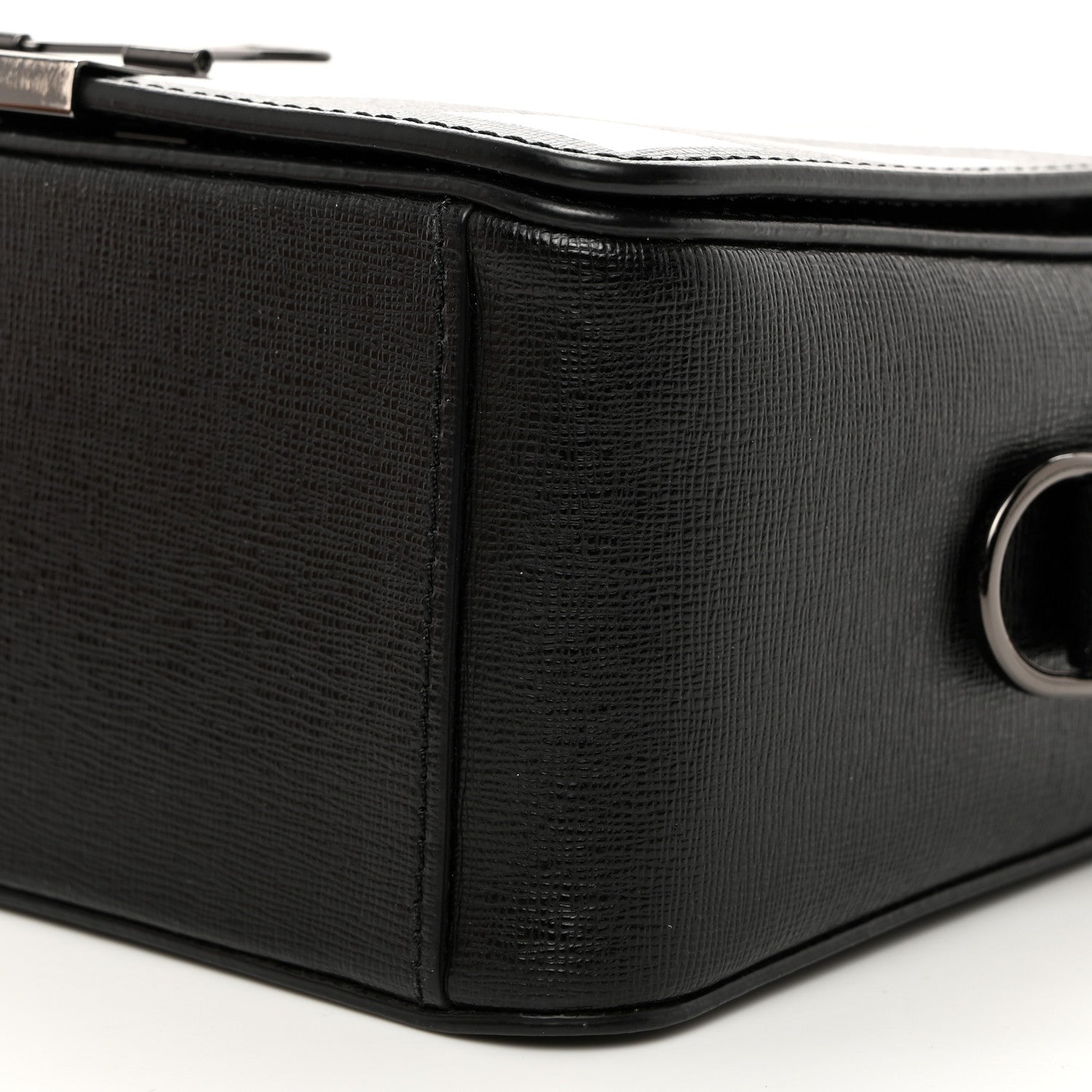 Off-White Saffiano Striped Diag Binder Clip Bag Black White 11 of 11