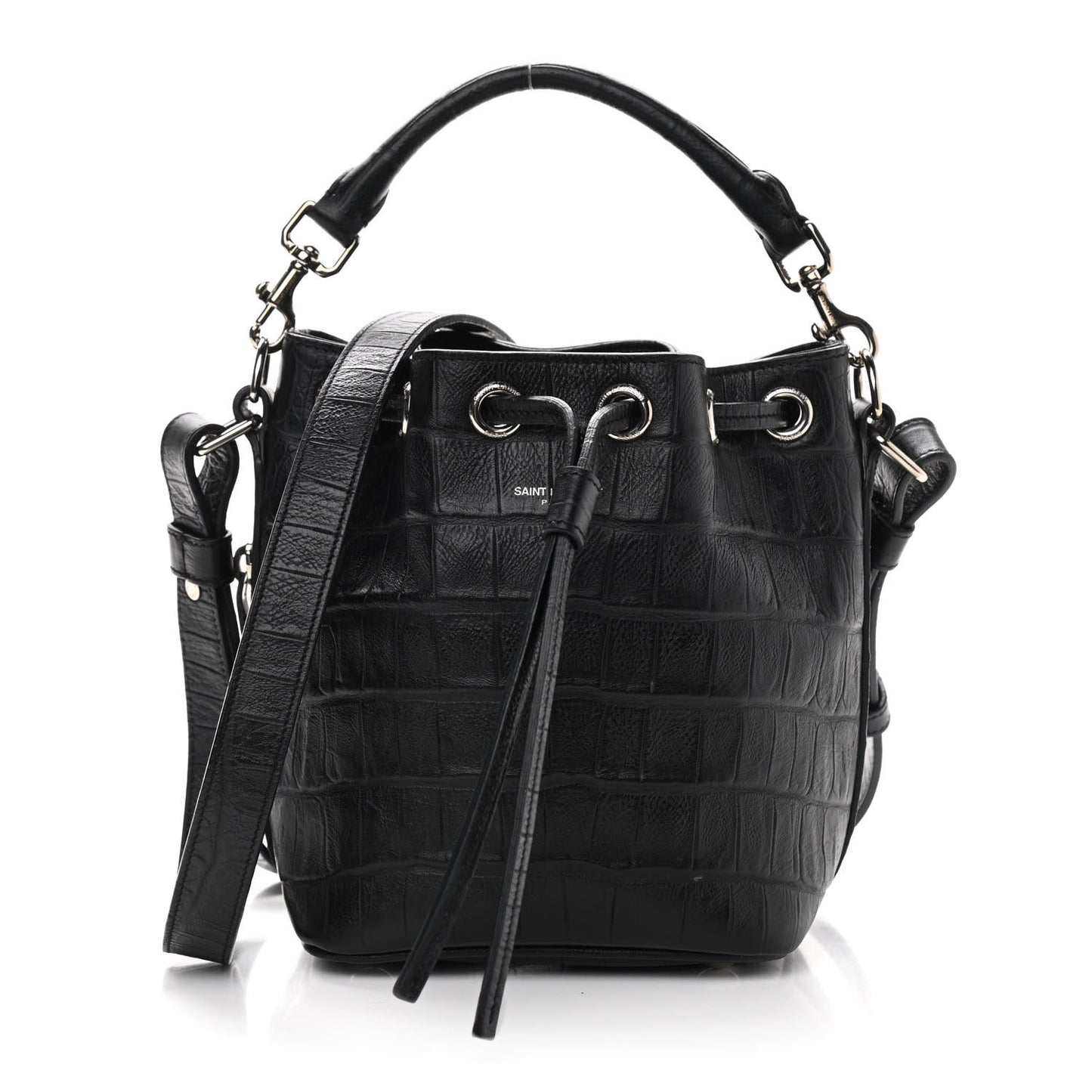Calfskin Crocodile Embossed Small Emmanuelle Bucket Bag Black