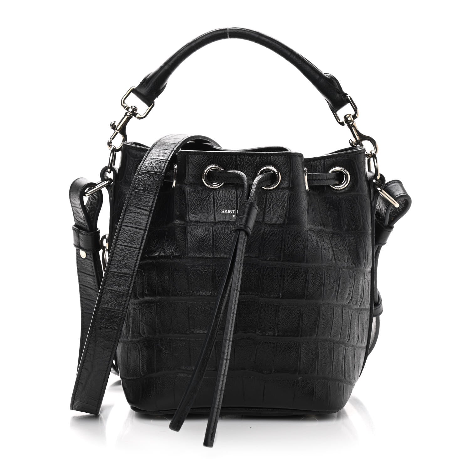 Saint Laurent Calfskin Crocodile Embossed Small Emmanuelle Bucket Bag Black 1 of 8