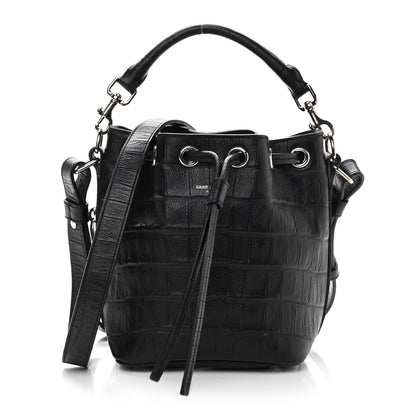 Saint Laurent Calfskin Crocodile Embossed Small Emmanuelle Bucket Bag Black 1 of 8