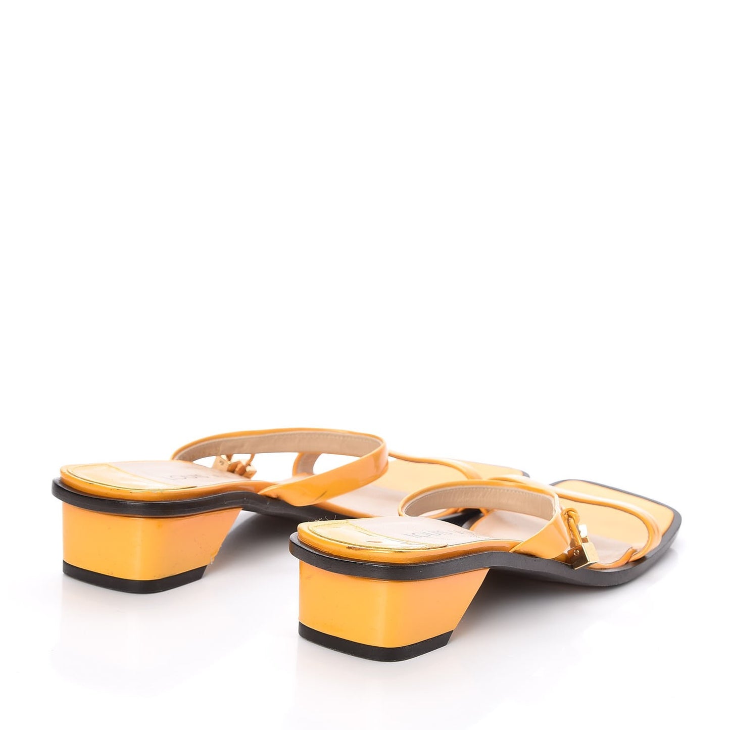 Patent Leather Bow Strappy Sandals Heels 37.5 Yellow