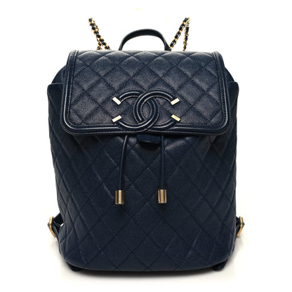 Chanel Caviar Quilted Filigree Backpack Navy 1 of 10