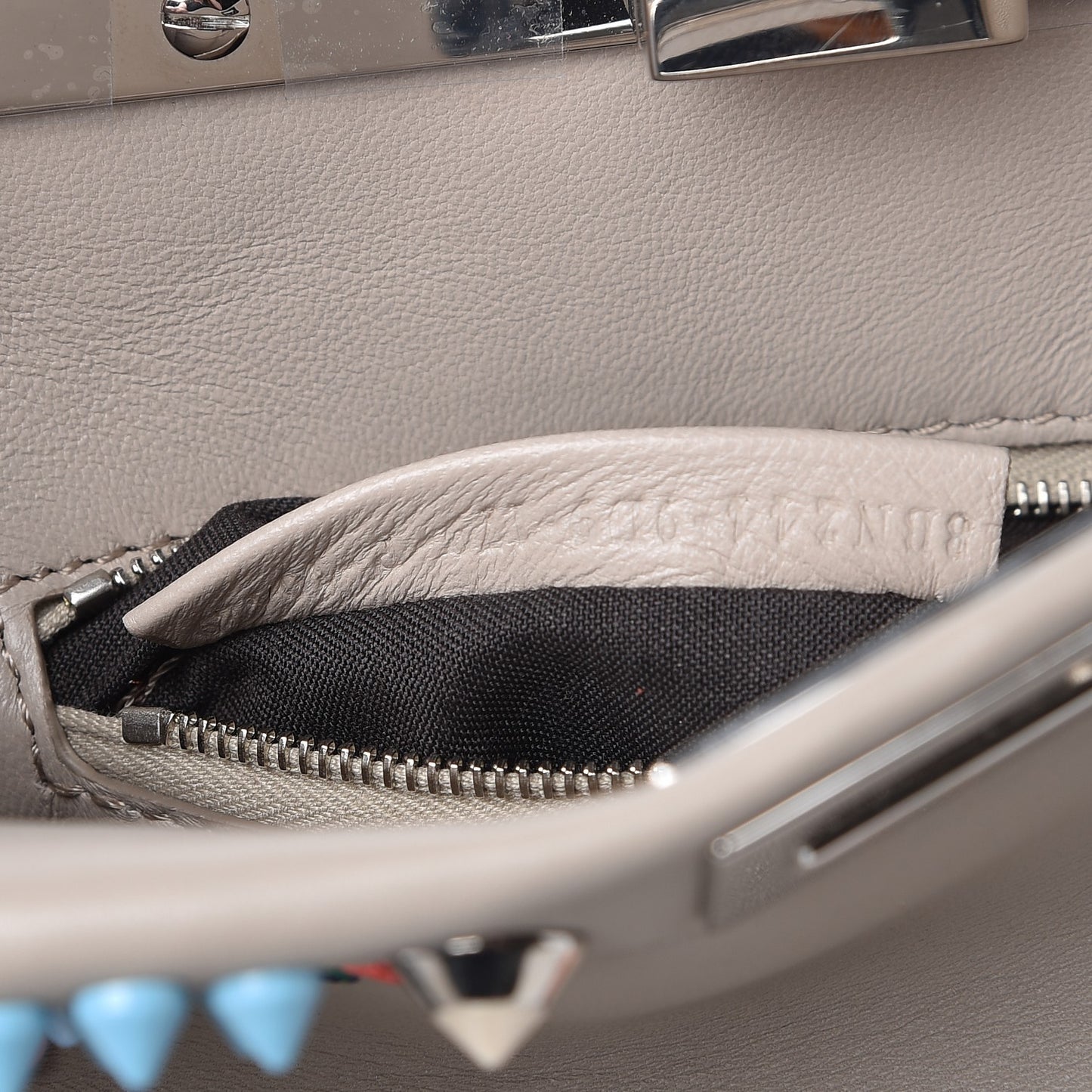Nappa Embroidered Flower Scalloped Mini Peekaboo Iconic Satchel Grigio Polvere