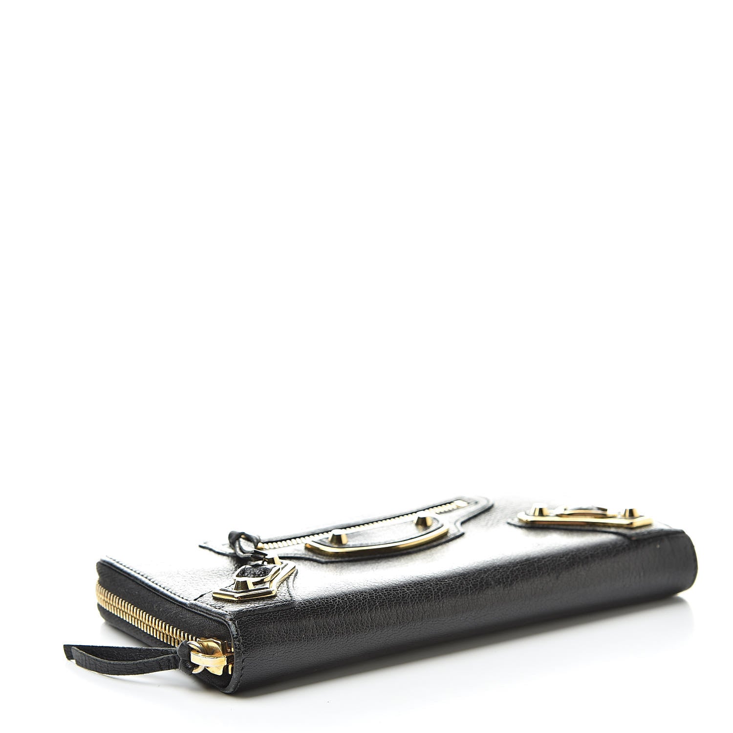 Balenciaga Chevre Gold Metallic Edge Hardware Zip Around Wallet Black 4 of 18