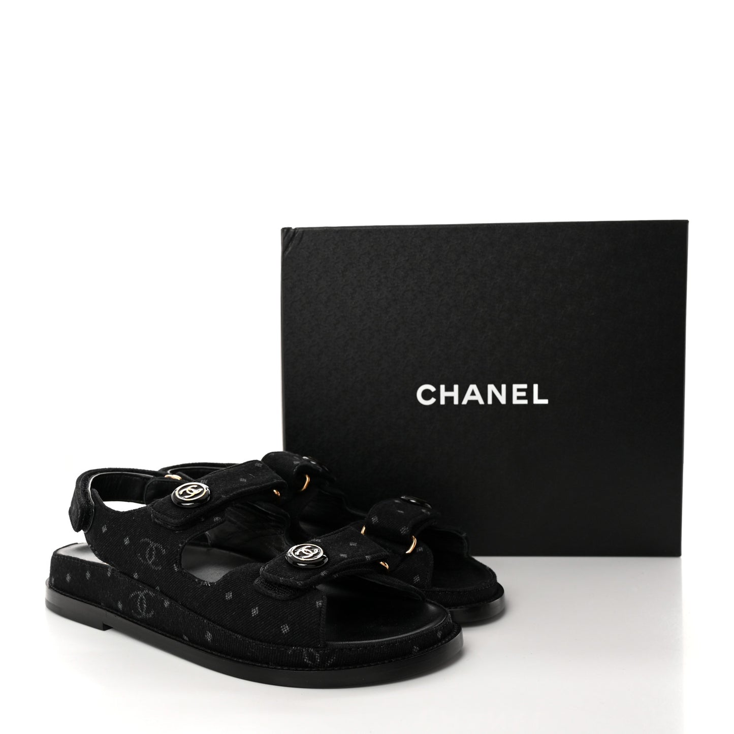 Denim Printed Dad Sandals 38.5 Black