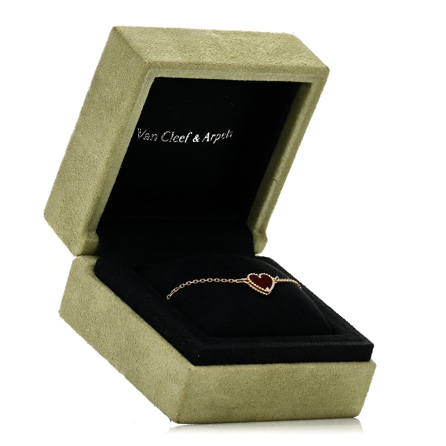 Van Cleef & Arpels 18K Rose Gold Carnelian Sweet Alhambra Heart Bracelet 7 of 7
