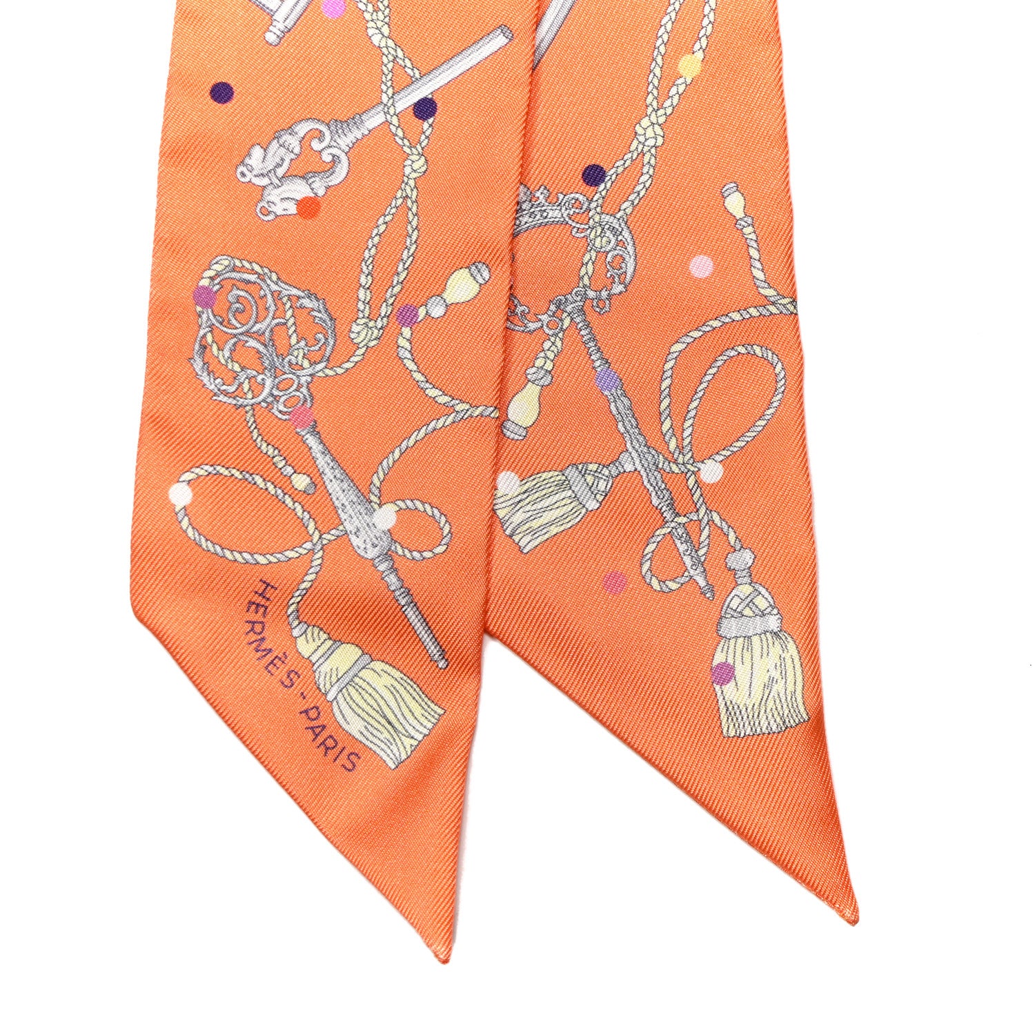 Hermes Silk Les Cles A Pois Twilly Abricot Gris Acier 2 of 4
