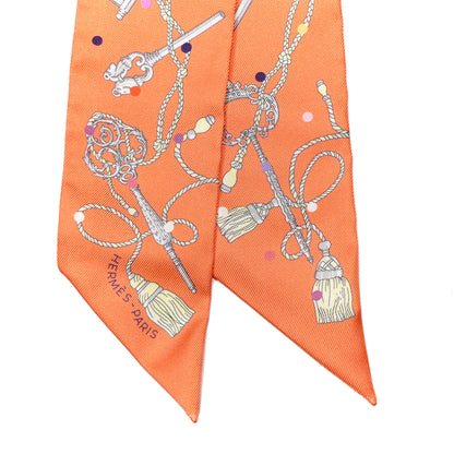 Hermes Silk Les Cles A Pois Twilly Abricot Gris Acier 2 of 4