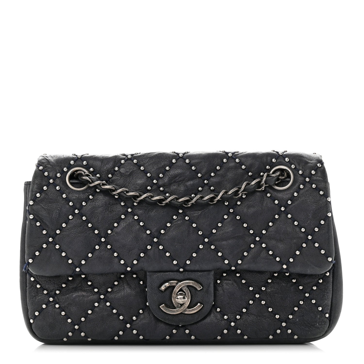 Chanel Washed Lambskin Studded Metal Beauty Flap Navy 1 of 11
