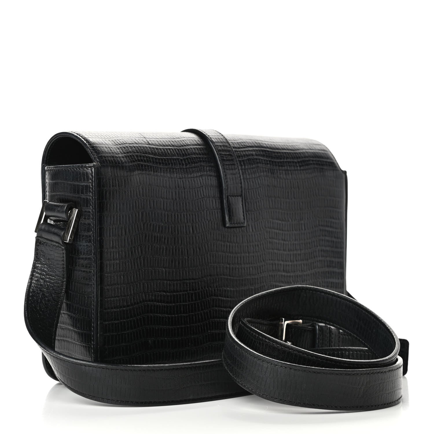 Saint Laurent Lizard Calfskin Embossed Classic Medium Monogram Universite Bag Black 2 of 4