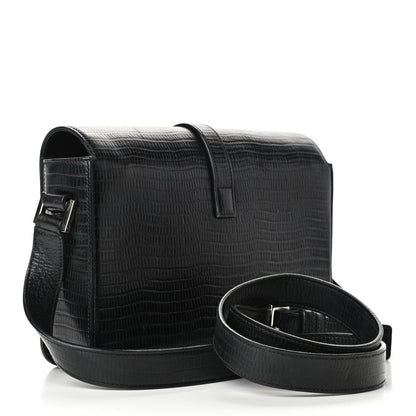 Saint Laurent Lizard Calfskin Embossed Classic Medium Monogram Universite Bag Black 2 of 4