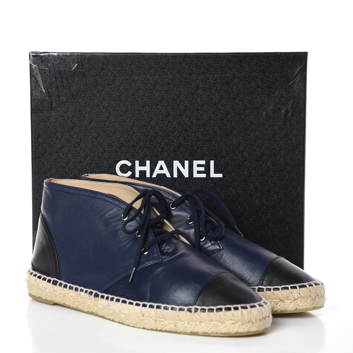 Chanel Lambskin Canvas Cap Toe Lace Up Espadrilles 42 Dark Navy Blue 9 of 9