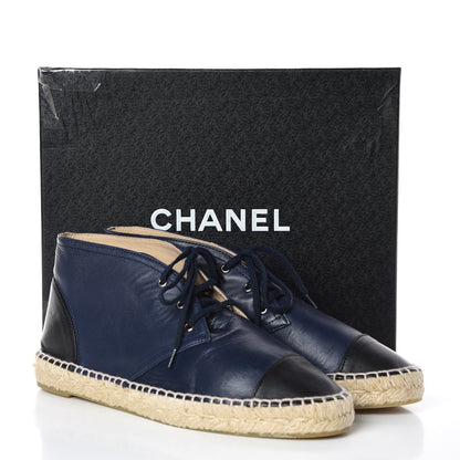 Chanel Lambskin Canvas Cap Toe Lace Up Espadrilles 42 Dark Navy Blue 9 of 9
