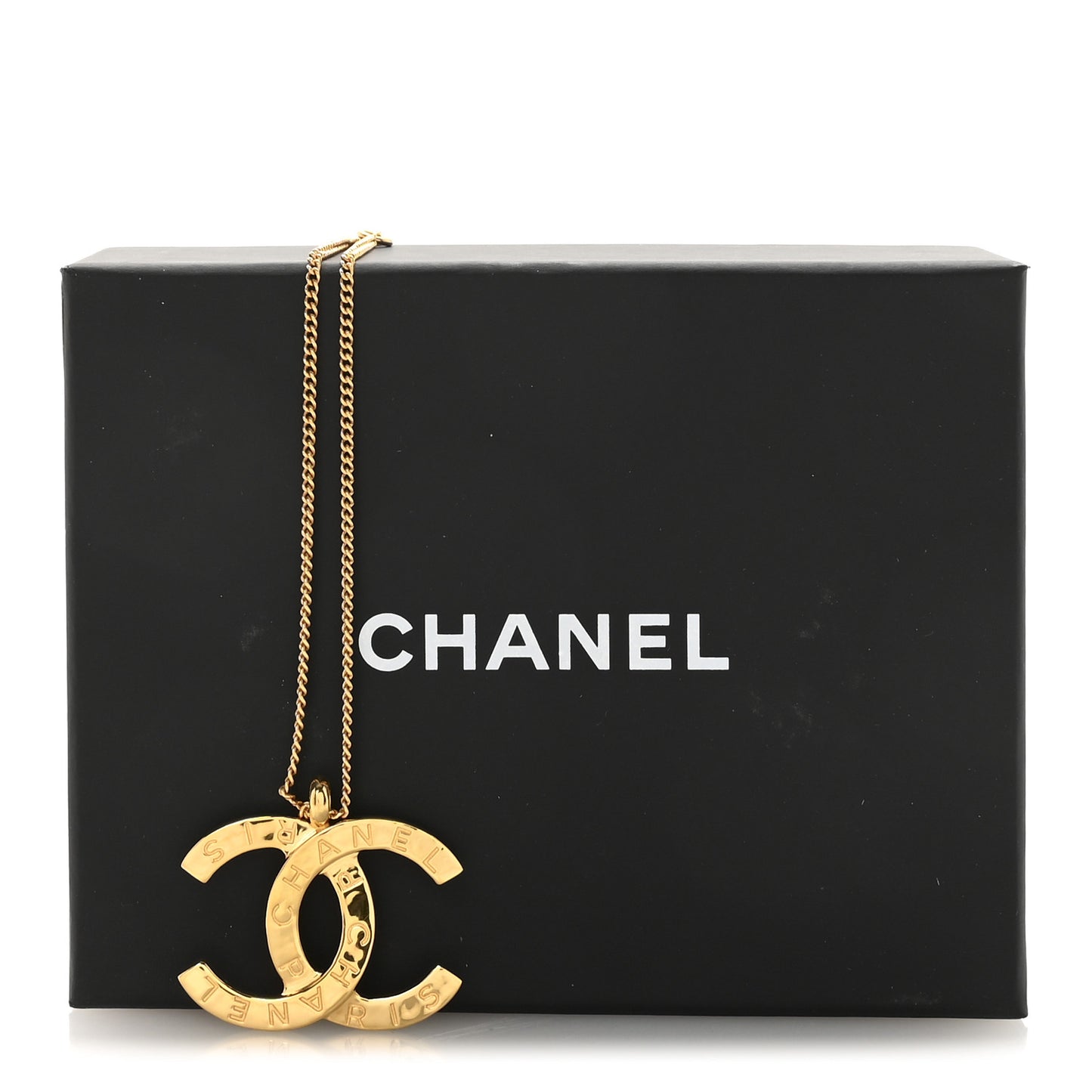 Metal CC Paris Button Necklace Gold