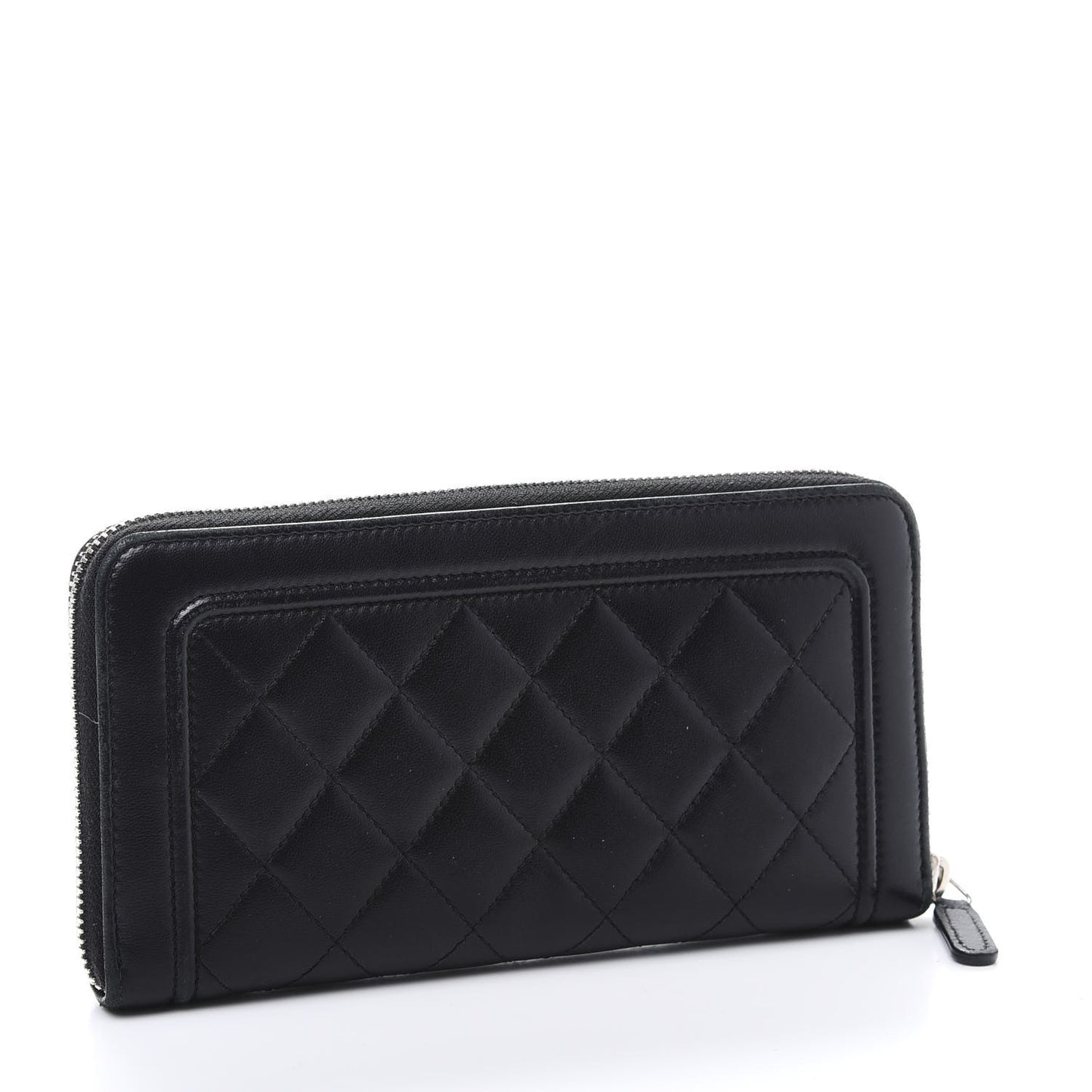 Lambskin Quilted Zip Around Wallet Black