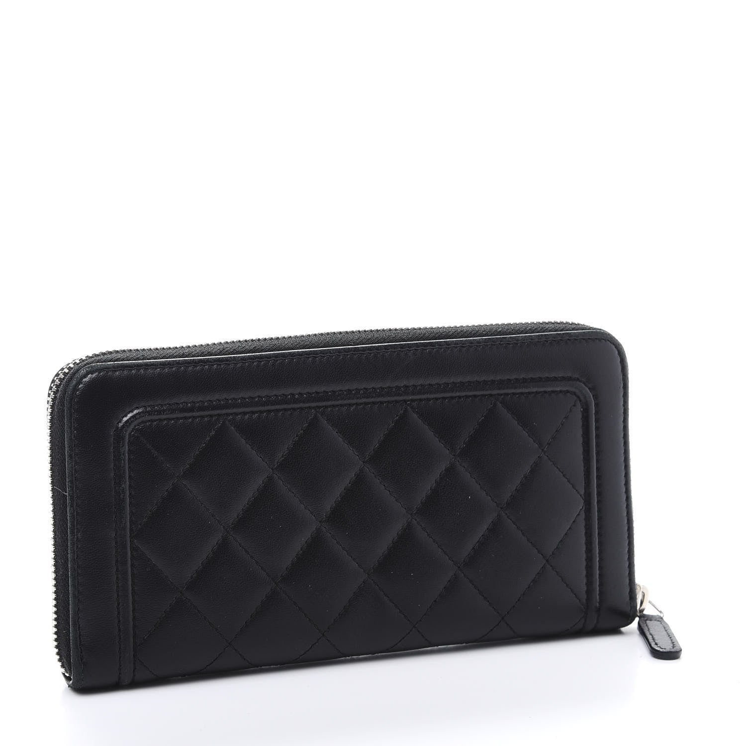 Chanel Lambskin Quilted Zip Around Wallet Black 3 of 10