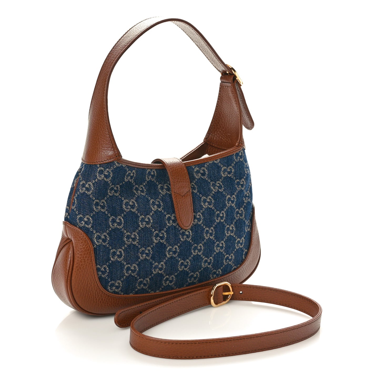 New Denim GG Monogram Calfskin Small Jackie 1961 Hobo Blue Tea Cuir