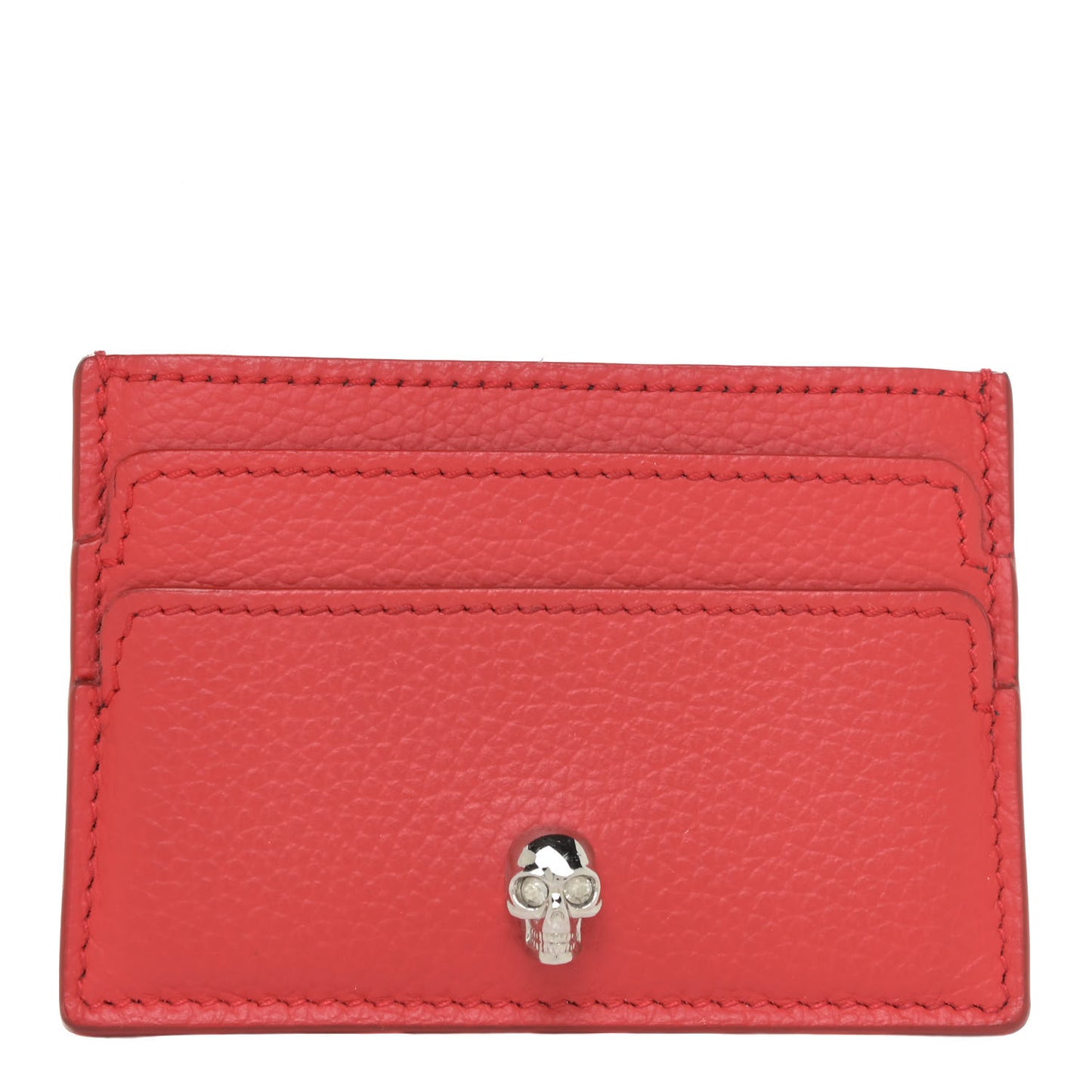 Calfskin Skull Card Holder Scarlet Red