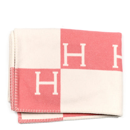 Hermes Wool Cashmere Avalon Baby Blanket Rose Airelle White 1 of 3