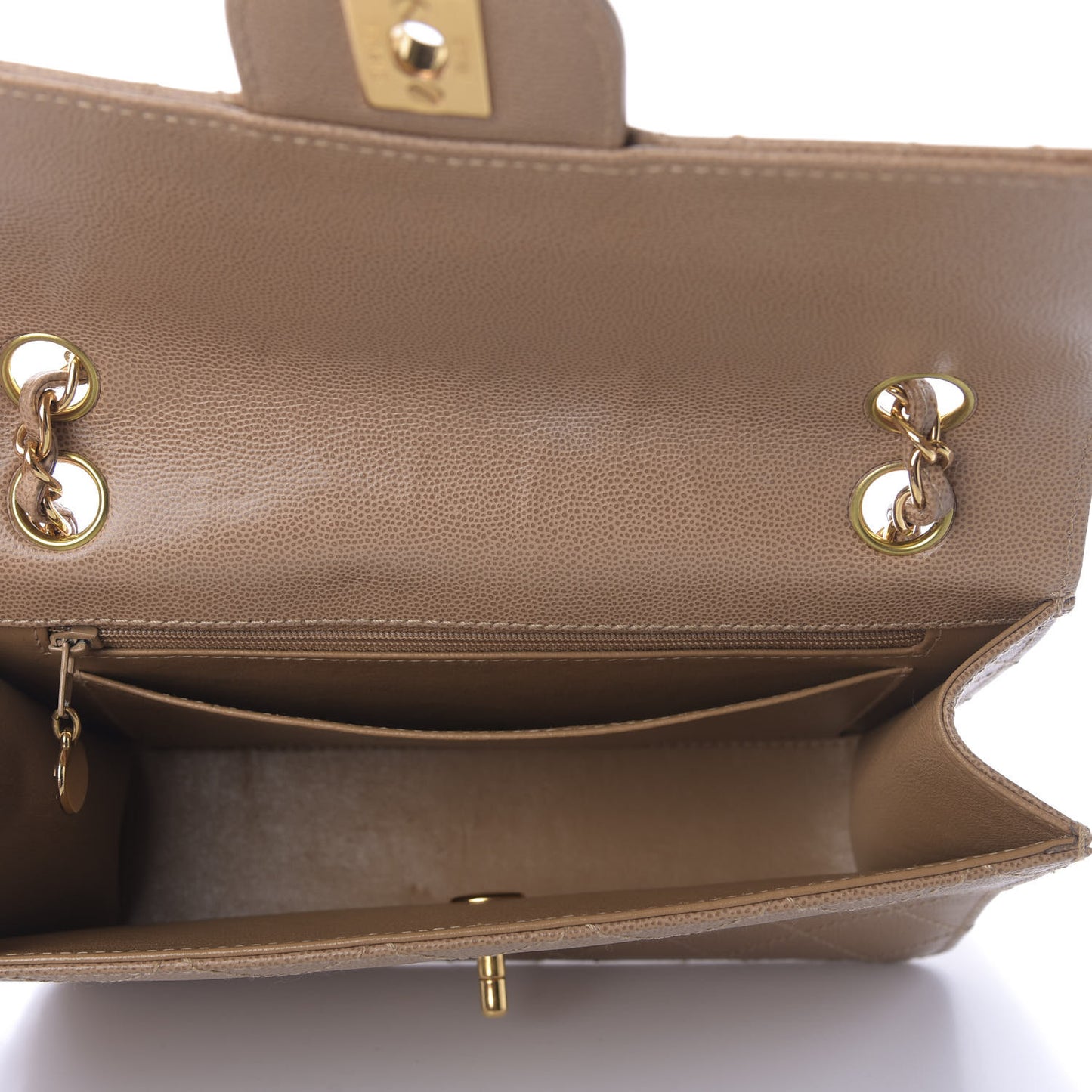 Caviar Stitch Small Single Flap Beige