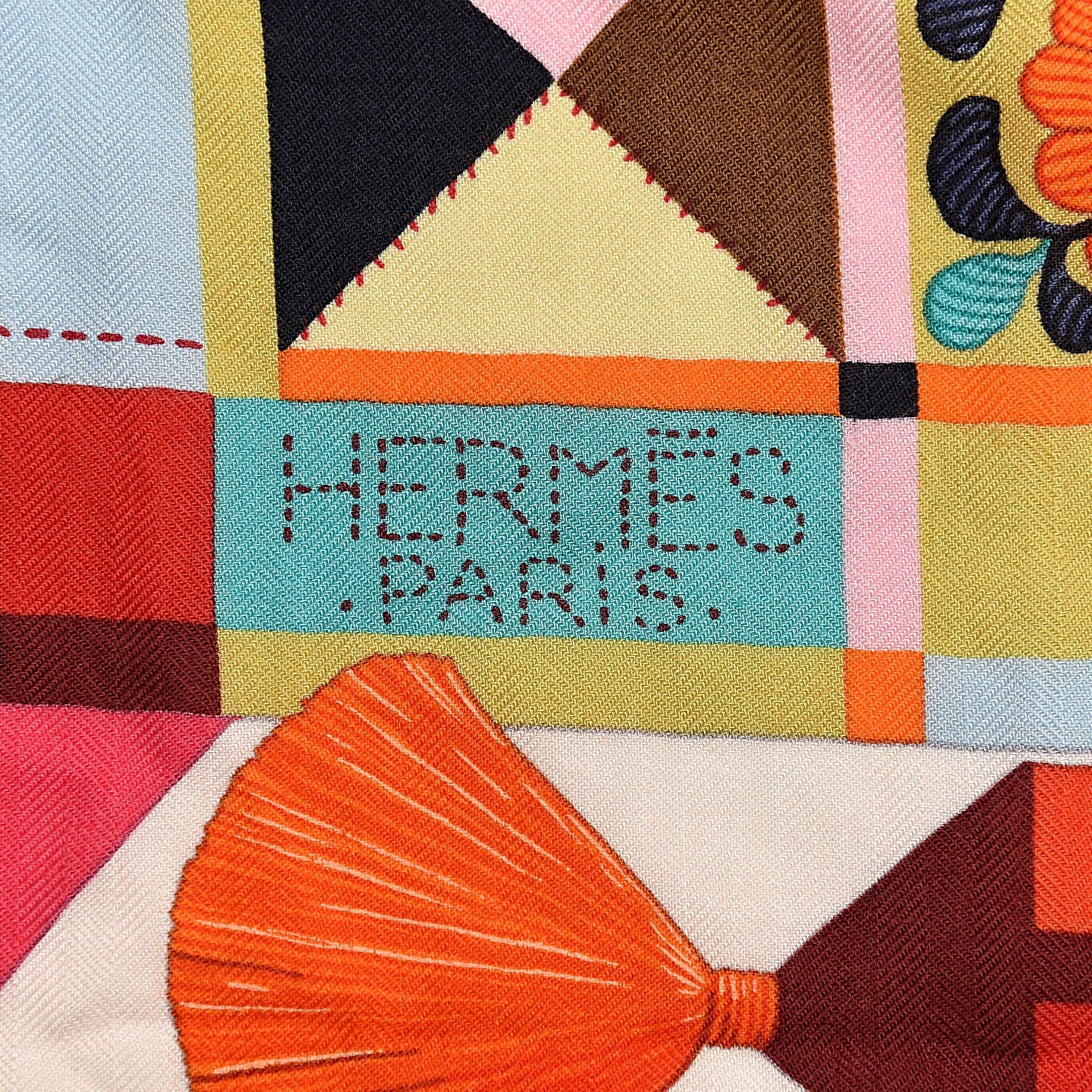 Hermes Cashmere Silk L'Art du Bojagi Shawl 140 Blanc Turquoise Orange 4 of 5