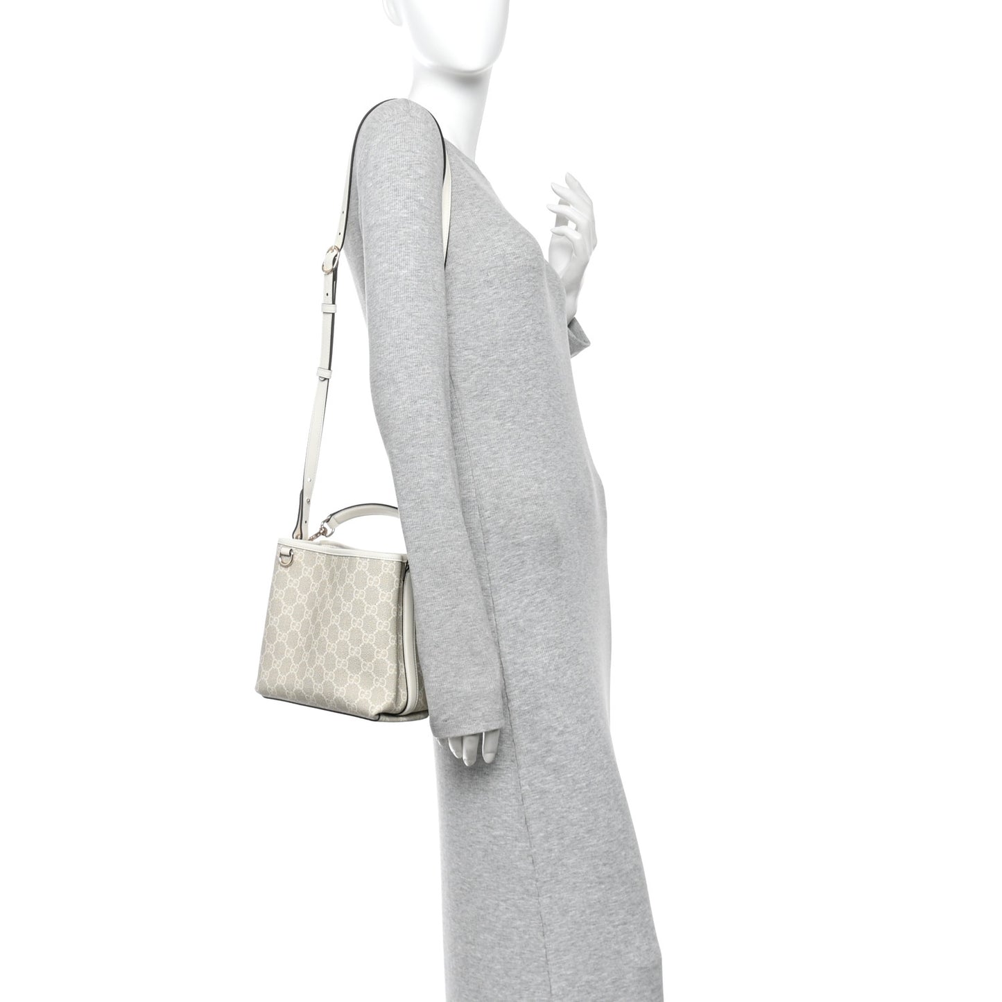GG Supreme Monogram Emblem Small Shoulder Bag Beige White