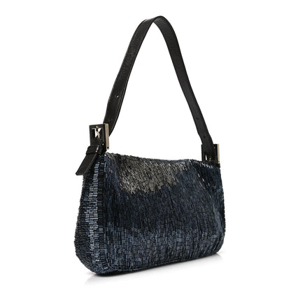 Fendi Satin Beaded Baguette Blue Brown 3 of 11