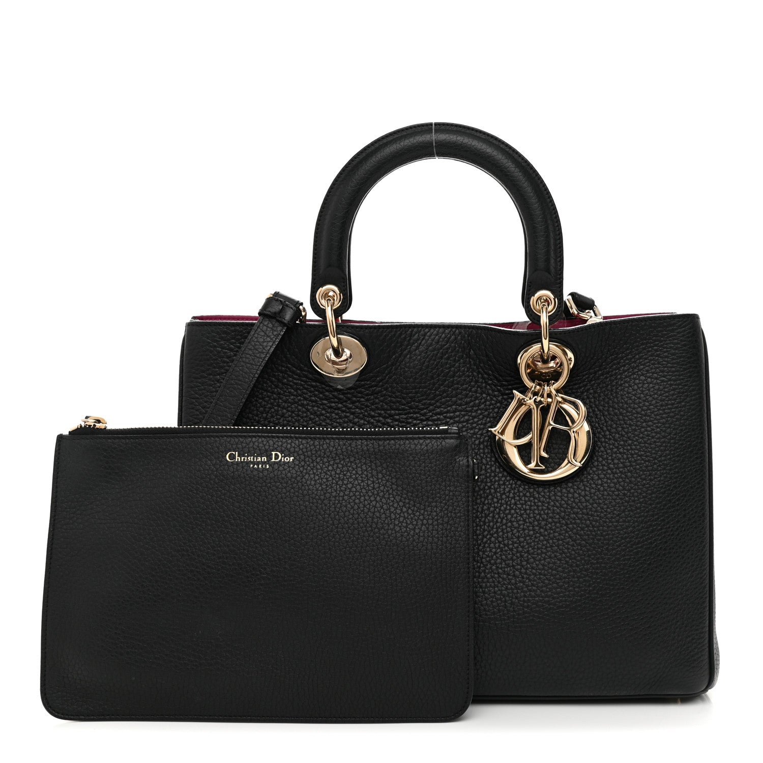 Christian Dior Bullcalf Medium Diorissimo Tote Black Rose Indien 1 of 9