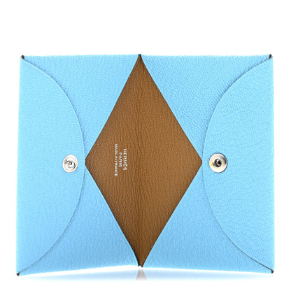 Hermes Chevre Mysore Verso Calvi Card Case Celeste Kraft 5 of 9
