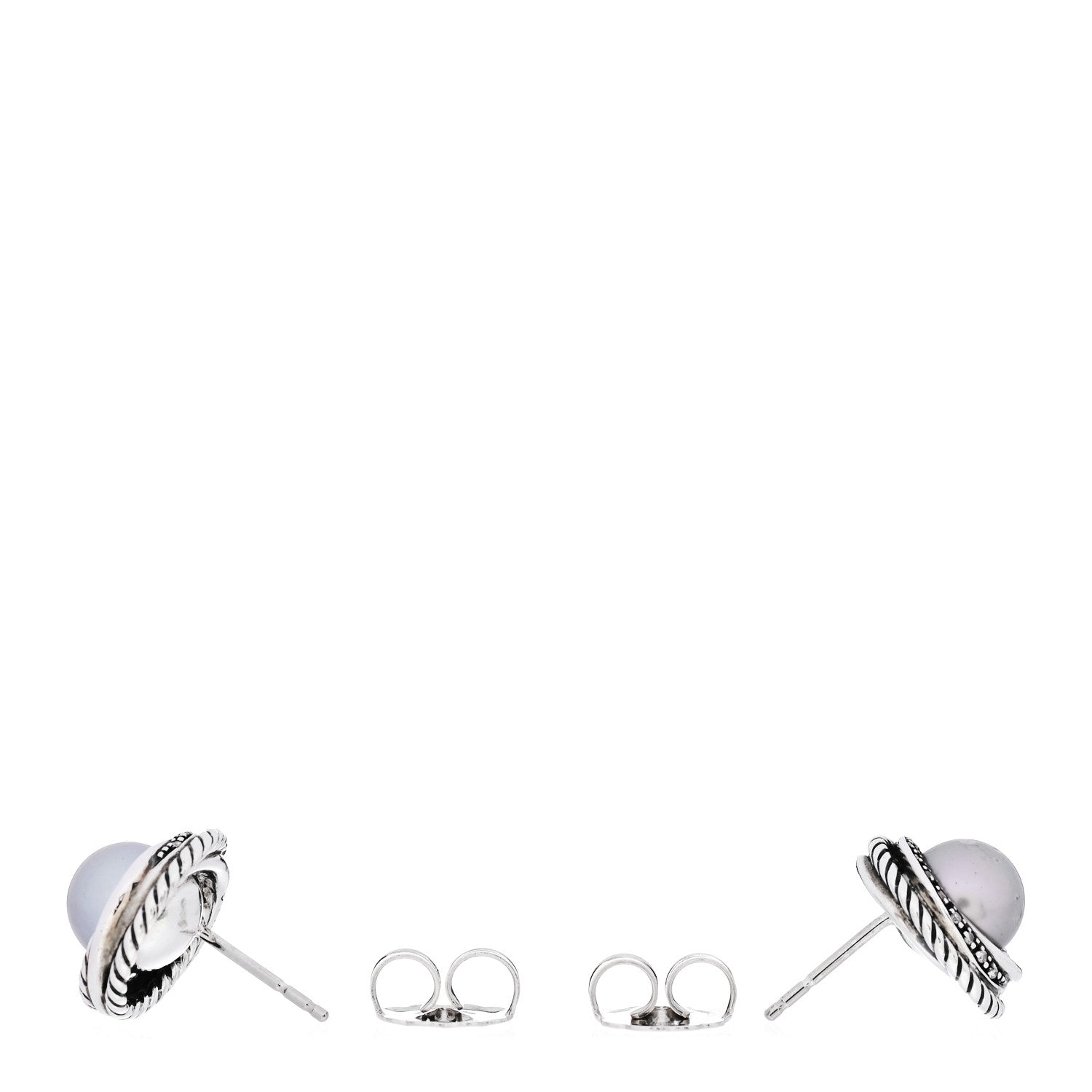David Yurman Sterling Silver Diamond Freshwater Pearl Crossover Earrings 3 of 5