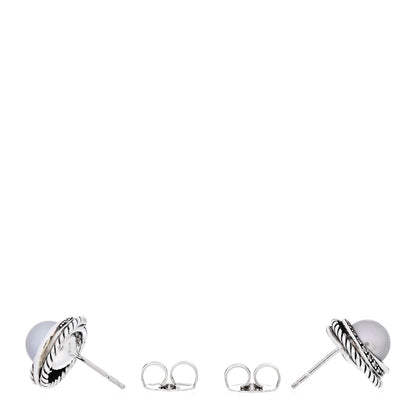 David Yurman Sterling Silver Diamond Freshwater Pearl Crossover Earrings 3 of 5