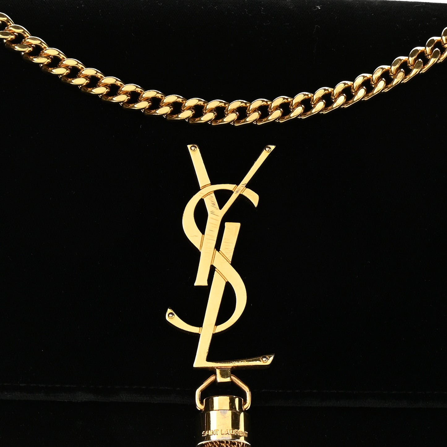 Velvet Medium Monogram Kate Tassel Shoulder Bag Black