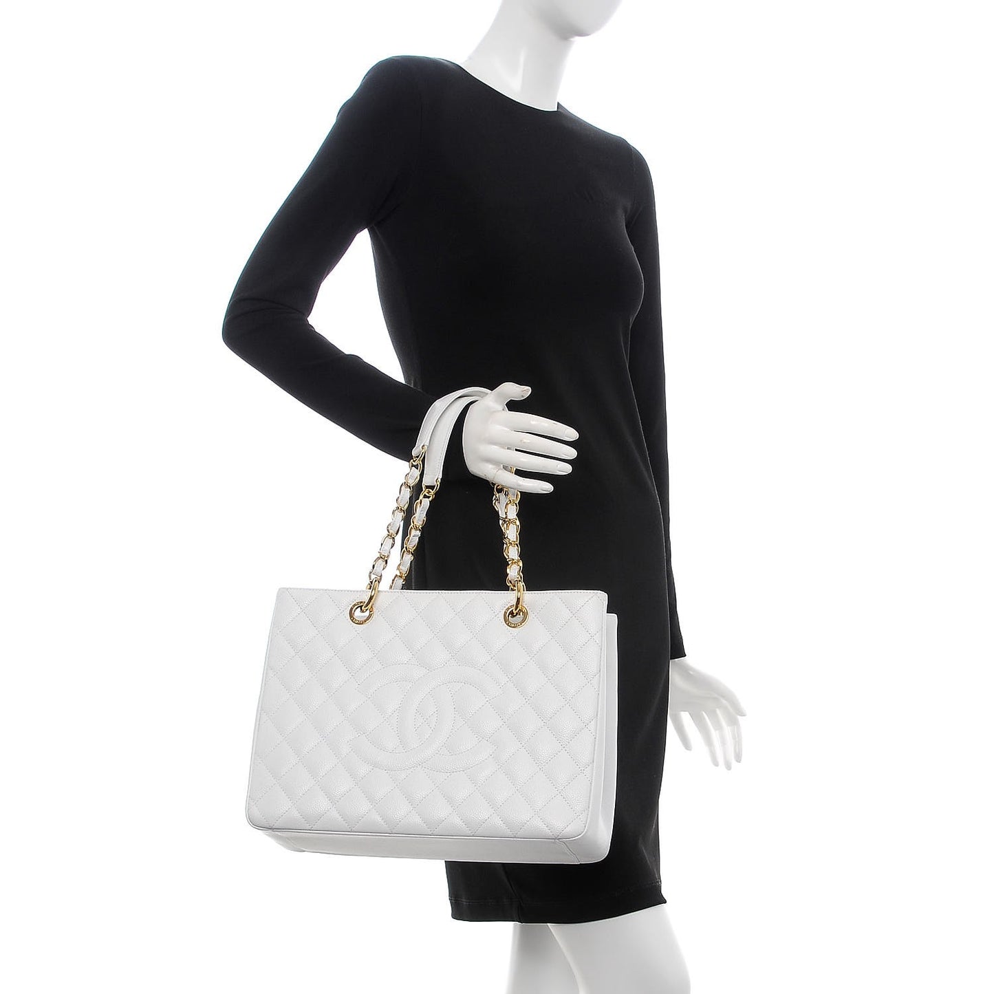 Caviar Quilted Grand Shopping Tote GST White