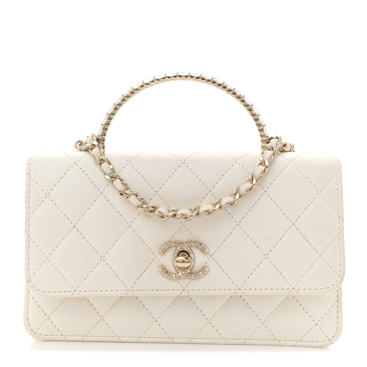 Chanel Lambskin Quilted Crystal Top Handle Rectangular Flap White 1 of 16