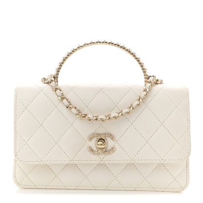 Chanel Lambskin Quilted Crystal Top Handle Rectangular Flap White 1 of 16