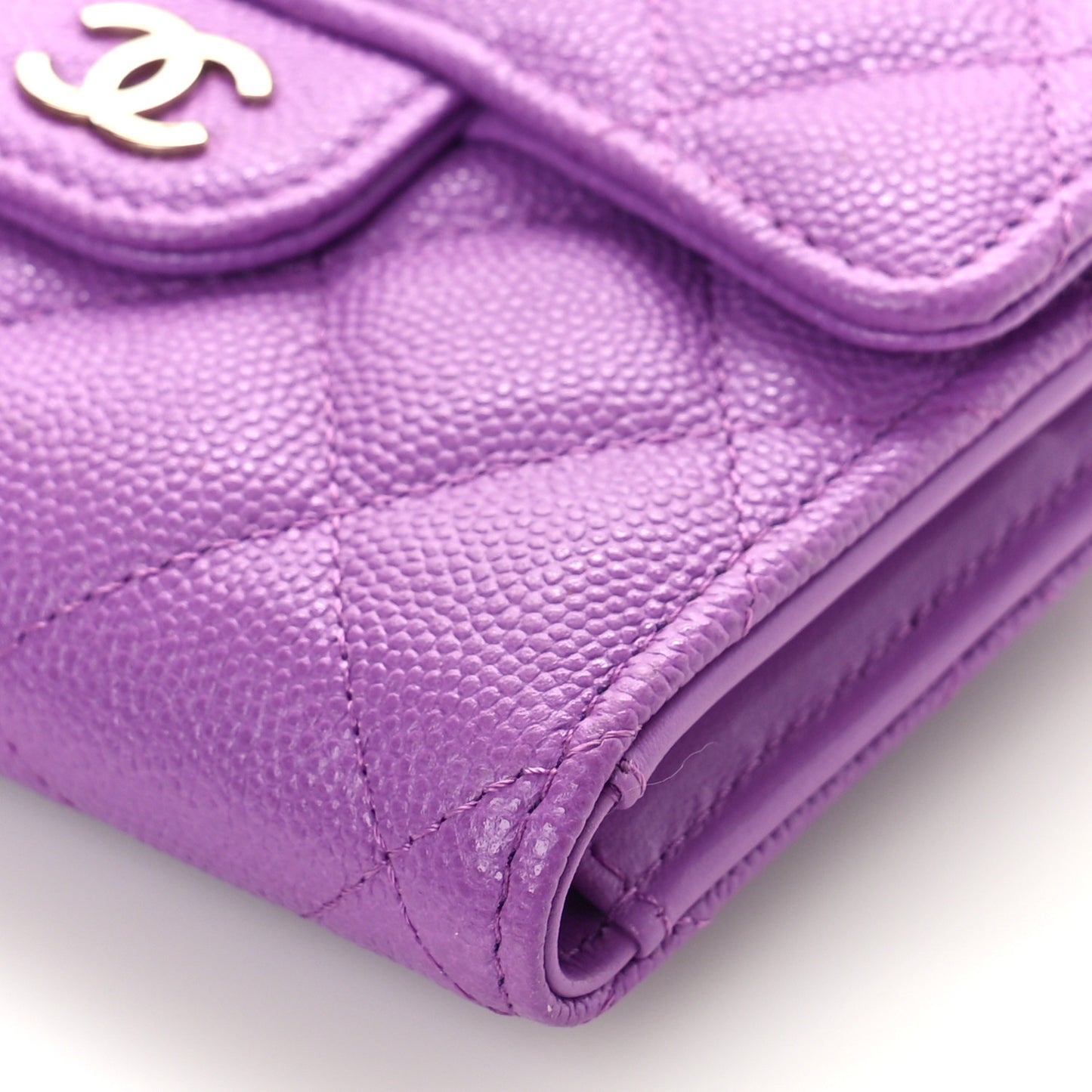Caviar Quilted Compact Flap Wallet Purple