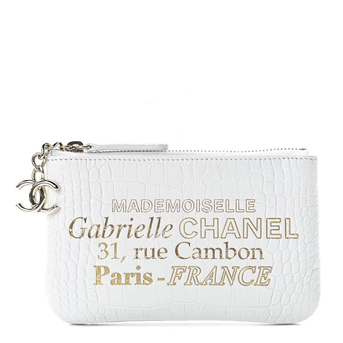 Calfskin Crocodile Embossed Cocodile Cosmetic Case White Gold