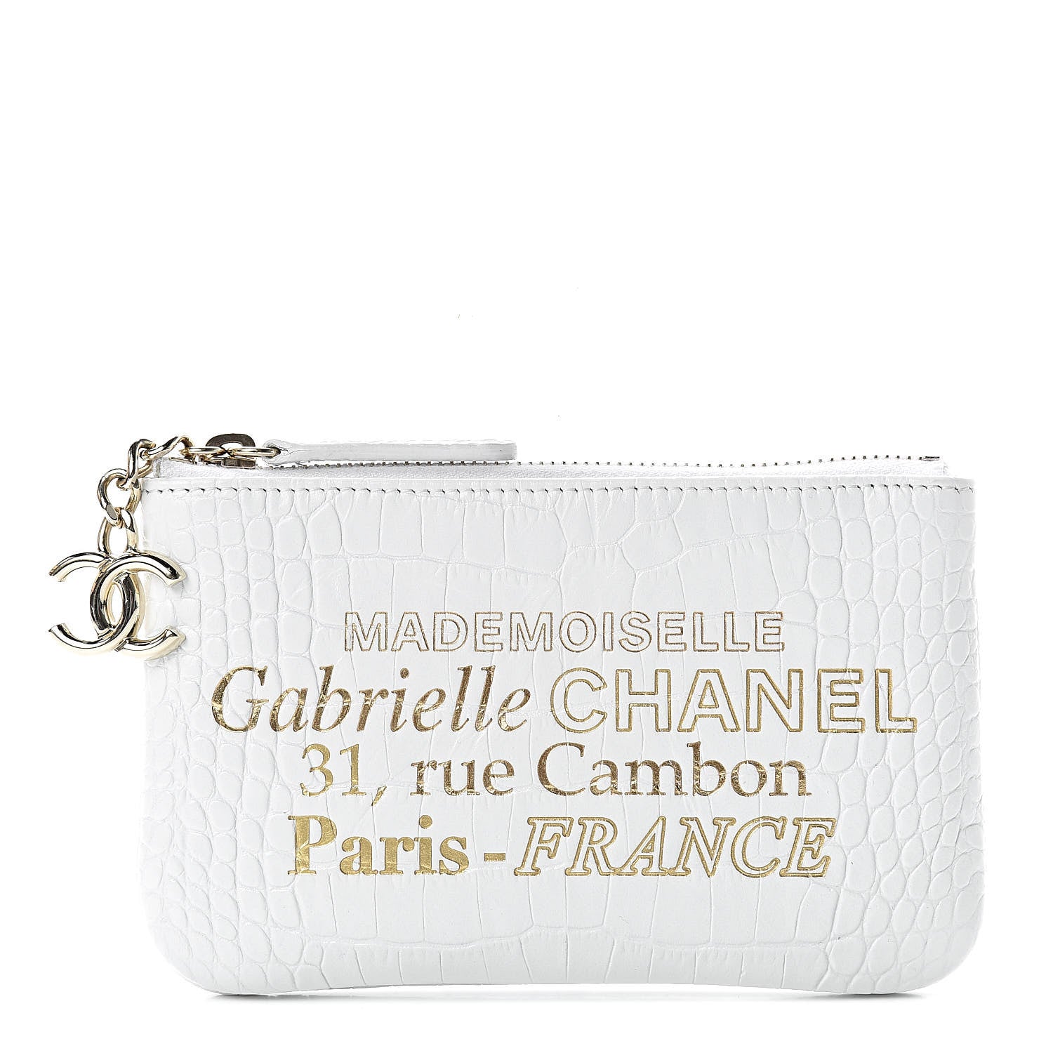 Chanel Calfskin Crocodile Embossed Cocodile Cosmetic Case White Gold 1 of 8