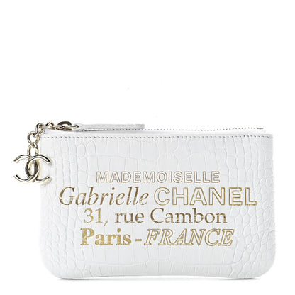 Chanel Calfskin Crocodile Embossed Cocodile Cosmetic Case White Gold 1 of 8