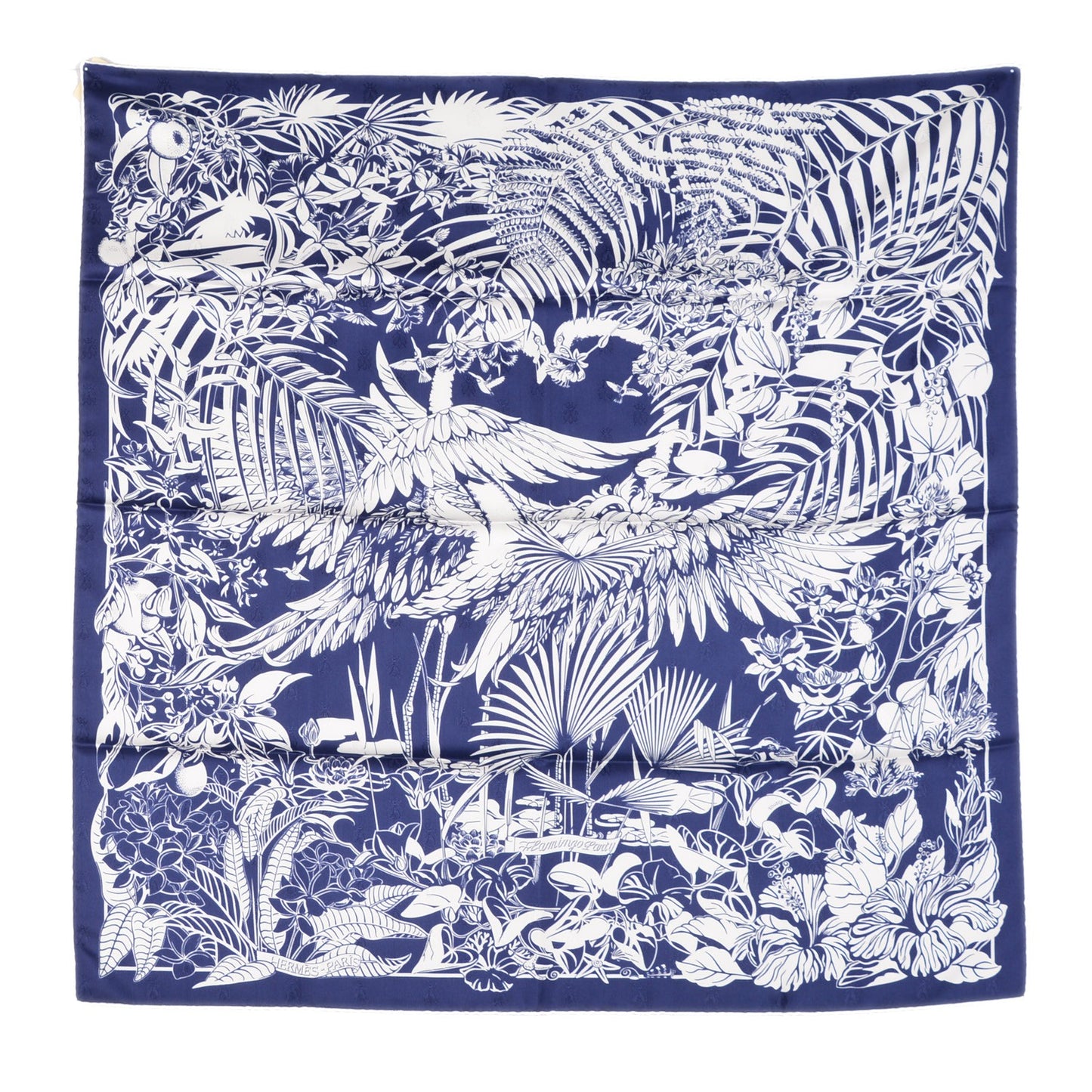 Silk Tatouage Flamingo Party Scarf 90 Bleu Blanc