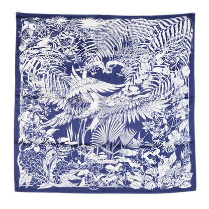 Hermes Silk Tatouage Flamingo Party Scarf 90 Bleu Blanc 2 of 6