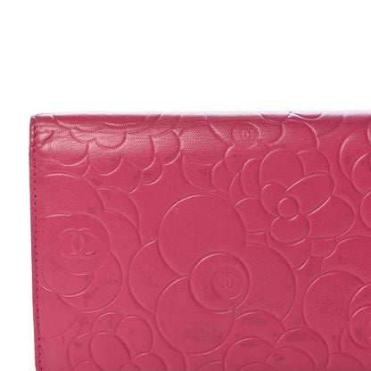 Chanel Lambskin Camellia Embossed Yen Wallet Fuchsia 9 of 10