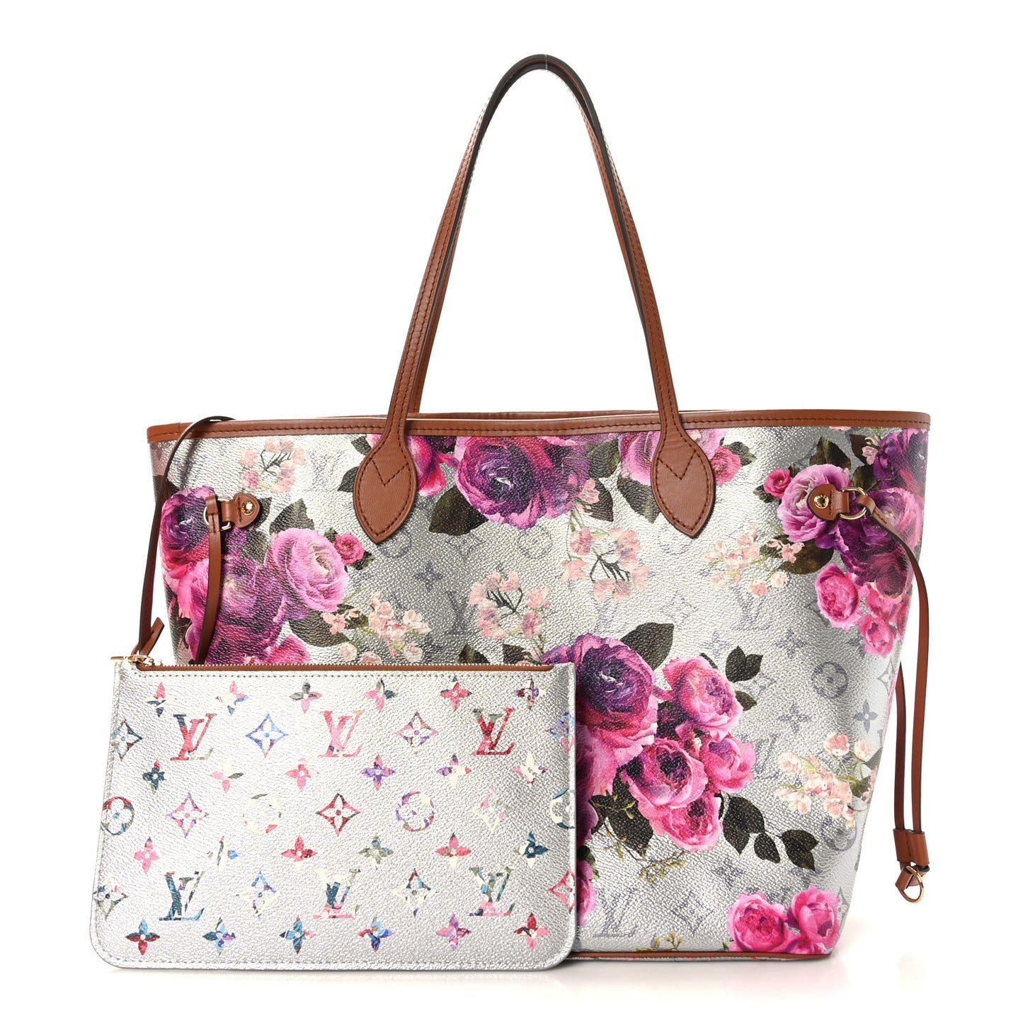 Metallic Monogram LV Garden Neverfull MM Silver